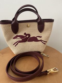 Longchamp le painter Le Pliage basket raffia Bag