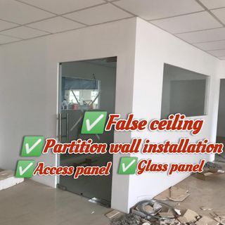 Partition wall/glass panel/false ceiling/access panel/commercial partition install/office/room making/door installation/Lbox/door cutting partition/painting/plastering/soundproof partition wall/rockwool/boxup/hacking/arch wall install/arch/industrial