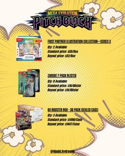 [INSTOCK] | Pokemon TCG: ME05 Mega Evolution - Pitch Black Sealed Products | First Partner Illustration Collection—Series 3 | Zarude 2-Pack Blister | Shrinked Booster Display Box - 36 Packs