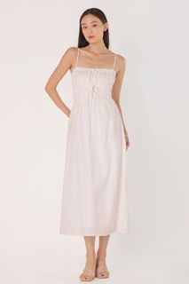 Lovet Zahra Padded Linen Ribbon Ruched Midaxi Dress
