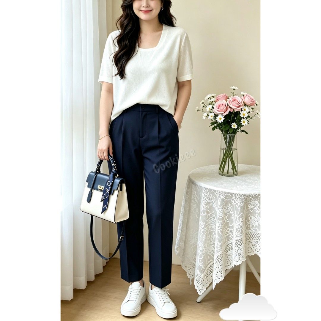 Plus Size 7XL Dark Navy Blue Classic Smart OL Work Office Pleated Tailored Pockets Long Pants (Category: Other Bottoms) located in Singapore. Submitted by cookieee (Listing ID 1455999631, Image 2). Description: 👉Please click 'read more' for measurements. ♛ IG: Cookieee_Plussize ♛ FB: Cookieee - Plus Size Measurements: Length: 110cm Waist: 102-108cm Hip: 132cm Thigh: 86cm Rouge gauge for buyers: - Avail only in 7XL which can fit UK16, UK18, UK20.