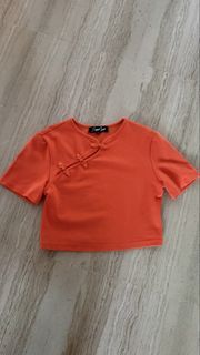 Super Girl Orange Cropped Top with Chinese Knot Buttons Size S