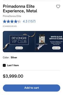DeLonghi PrimaDonna Elite Experience Metal Coffee Machine