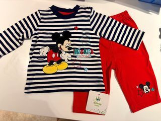 Disney Baby Mickey Mouse Striped Top & Red Pants Set