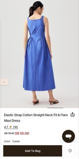 Elastic Strap Cotton Straight Neck Fit & Flare Maxi Dress Cobalt