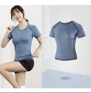 Ladies Dri-fit Short Sleeve Gym Jogging Top (Red/Blue) - Size M
