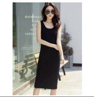 Modal Round Neck Mid-Length Dress (Black) - Size S
