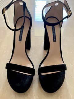 STUART WEITZMAN Black Suede Platform Sandals sz 38.5