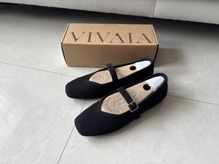 VIVAIA Margot Square-Toe Mary Janes Black Knit Flats