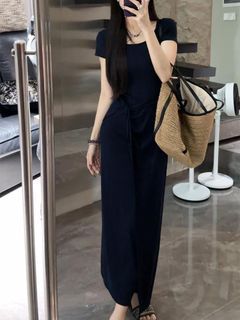Waist Cinching Tie-Detail Square Neck Dress