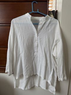 White Mandarin Collar Button Up Shirt