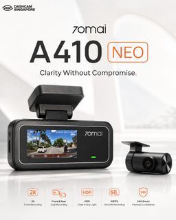 70mai A410 Neo 2K Dashcam Singapore | Front Rear Car Camera | HDR Night Vision GPS WiFi | Installation Available
