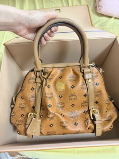 Authentic MCM Cognac Visetos Boston Bag