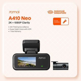 Car Camera Front & Rear 2K | 70mai A410 Neo Dashcam Singapore | Dual Channel Vehicle Camera | WiFi 6 Night Vision | GPS Supercapacitor