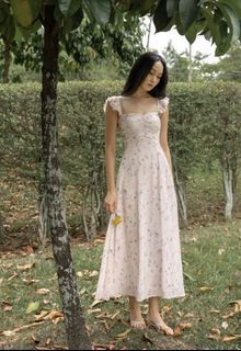 Lovet Zinnia Padded Floral Textured Chiffon Ruched Maxi Dress