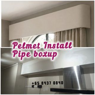 Pipe boxup,pelmet install,trunking boxup,aircon pipe boxup,toilet pipe boxup,curve wall install,design wall,door install,false ceiling, glass install,renovation contractors,access panel install,installation service,L-boxup,partition,partition divider