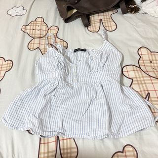 Brandy melville White and Blue Striped Peplum Tank Top