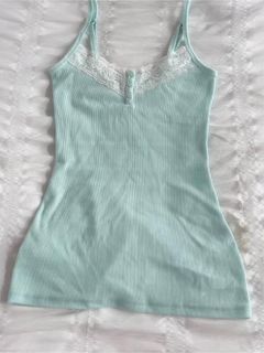 mint green lace ribbed henley tank top y2k