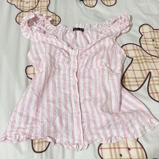 Pink and White Striped Off-Shoulder Top like brandy