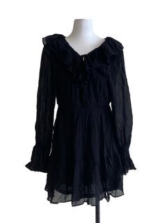 H&M Black Pegged Ruffled Drop Waist Dress #crssale