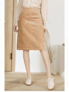 Ladies 100% Cotton Corduroy Patch Beige Skirt - Size S