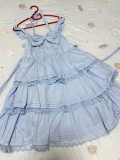 Light Blue Tiered Ruffle Lace Trim Halter Lolita Cosplay Performance Dress
