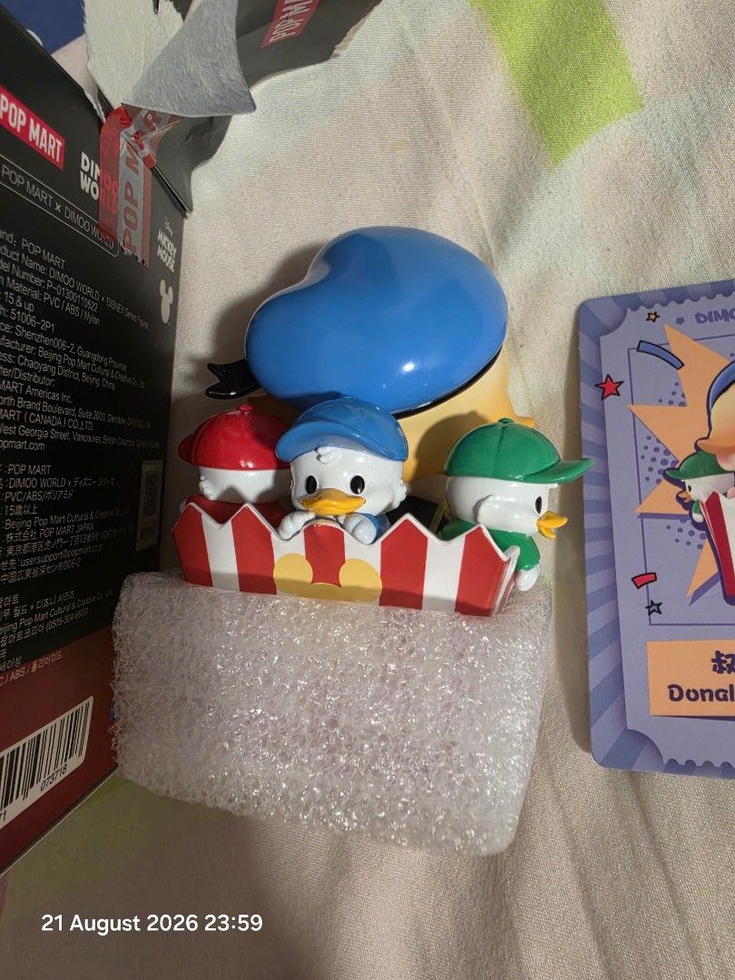 Disney Pop Mart Donald Duck Popcorn Blind Box Figure (Category: Designer & Blind Box Toys) located in Singapore. Submitted by yuko26 (Listing ID 1456930525, Image 2). Description: - Pop Mart Donald Duck Blind Box Figure - Specific character: Chip and Dale - Includes original box and card - Box opened, but figure remains in protective packaging - Ideal for Disney collectors pm me 9656923one. Trade-in only for chip and dale. .