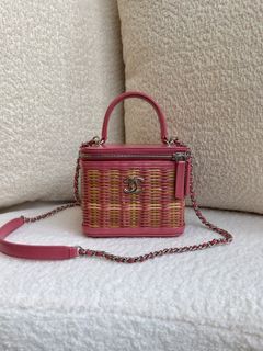 Chanel Rattan Vanity Top Handle Small Pink Silver hardware