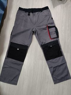 Grey Cargo Work Pants with Red Accents