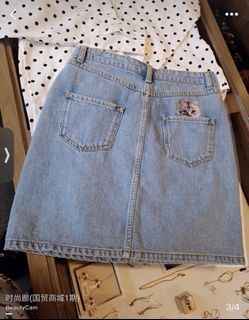Light Wash Denim Skirt with Cute Cat Pocket Detail