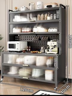 Modern Grey Steel Kitchen Storage Shelf with Cabinet Doors