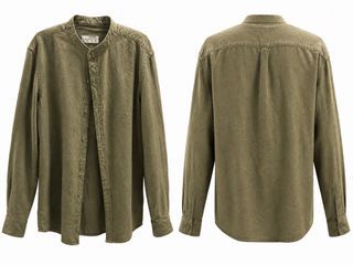 Olive Green Band Mandarin Collar Long Sleeve Shirt