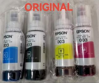 BN Sealed GENUINE Set of 4 EPSON 003
Ink Refills (Cyan, Black, Yellow, Magenta)
Compatible: L1110, L1210, L3110, L3150,
L3210, L3250, L3270, L5190, L5290