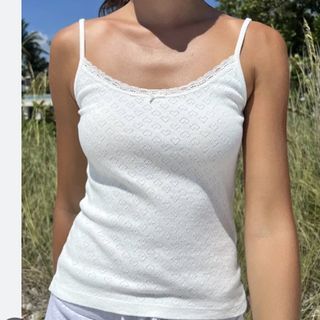 Brandy Melville Skylar Tank in White with Hearts Eyelet