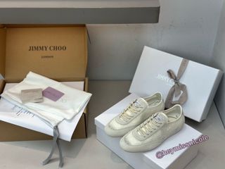 Jimmy Choo Sunny F Leather Suede Floral Lace Flat Lace-up Low-top Casual Shoes in Latte Color