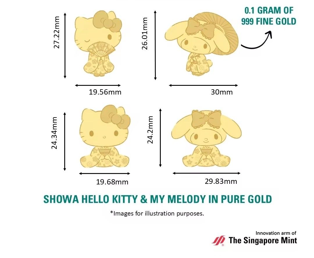 My Melody showa 0.1 gram fine gold bar (Category: Character Goods) located in Singapore. Submitted by lovetoshop_foodaccessories (Listing ID 1457235315, Image 2). Description: brand new in box perfect as gift or for collection rtp at $88.