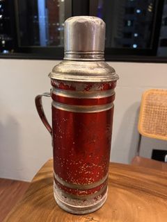 Vintage antique Red Thermos Flask with Handle