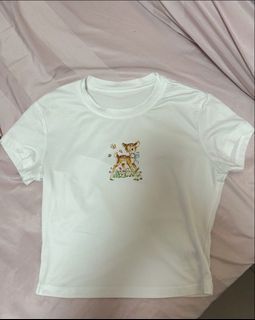 White Fitted Cinching Top with Bambi Graphic Coquette bm style