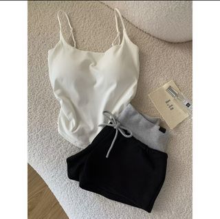 White Spaghetti Strap Tank Top basic cami camisole crop top cinched slim fit bodycon y2k acubi ulzzang