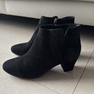 Bata Black Suede Ankle Boots - Block Heel, Genuine Leather