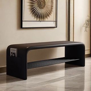 U-Shaped Shoe Storage Bench | Black Nappa Leather Entryway Bench | Padded Cushion Shoe Rack Chair | Carbon Steel Frame Hallway Organizer | Modern Multi-Purpose Foot Stool | Space Saving Shoe Cabinet Bench | Luxury Entryway Furniture