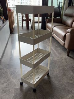 White 4-Tier Rolling Storage Cart with Paw Print Shelves