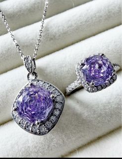 💜 Brand New S925 18K Gold-Plated Amethyst Rose Cut Pendant & Ring Set ✨