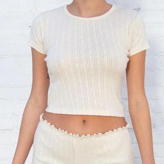 Brandy Melville Ashlyn Eyelet Baby Tee Cream