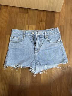 Light Wash Distressed Denim Shorts Mid Waisted