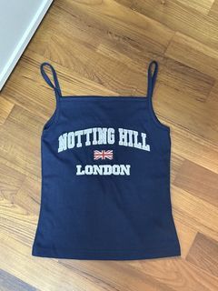 Navy Blue Notting Hill London Graphic Tank Top embroidered print brandy subdued edikted style 