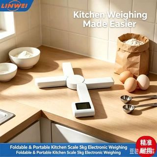 5kg Digital Kitchen Food Weighing Foldable Portable Mini Cooking Scale LCD Display Baking Food Weight Measurement