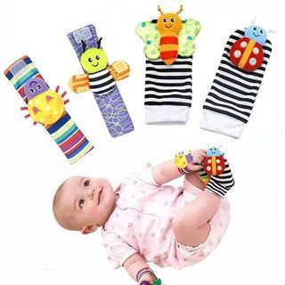 Baby Wrist Rattles and Foot Socks Rattle Toy Soft Plush Hand Wristband Early Developmental Sensory Play Toy