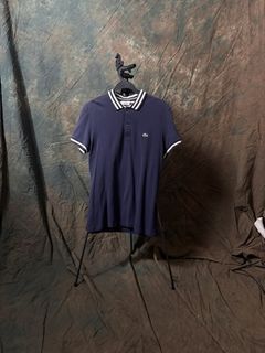 Lacoste Navy Blue Polo Shirt with White Stripes