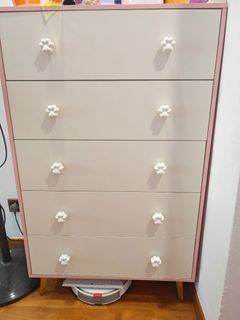 Pink Trim 5-Drawer Dresser with Paw Print Knobs